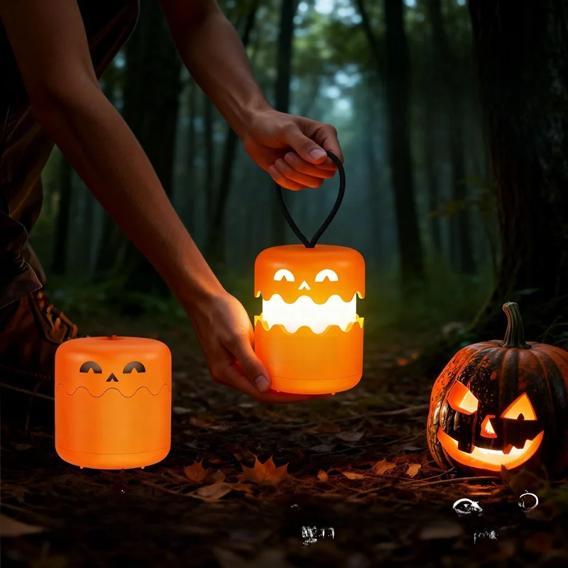 アウトドアキャンプライト：ハロウィン向けかぼちゃデザインの充電式吊り下げライト