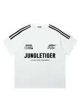 米国風 森の虎デザイン メンズレーシングTシャツ【ホワイト・3本ライン・純綿・半袖】