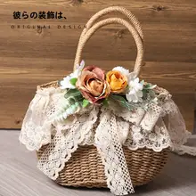 オリジナルハンドメイドストローバッグ ロリータレースビーチバッグ