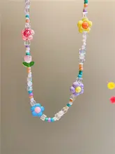 子供用カラフルなチューリップと花のクリスタルビーズネックレス【女の子用・デコレーションジュエリー】