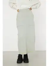 高腰デザインのニットロングスカート【ポケット付き・配色デザイン・フィット】（セットアップ対応）