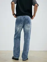 破れデザインのユーズド風デニムパンツ【コットン混・メンズ・夏用・ワイドストレート】