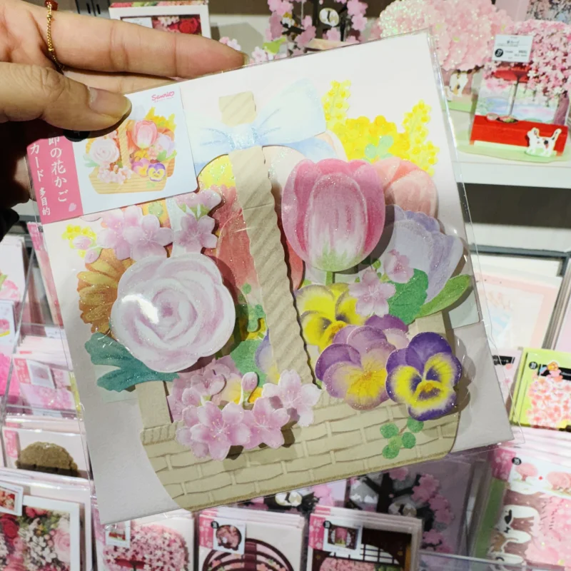 立体チューリップ花バスケットカード【感謝のメッセージ・卒業シーズン用・手書き対応】