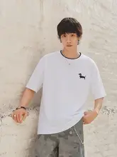 夏用 メンズ 半袖Tシャツ【コントラストデザイン・ラウンドネック・個性的な刺繍】