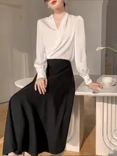 高級感ある極上の柔らかさの通勤用シフォンシャツ＆スカート【フィット・フレンチスタイル・夏用】（セットアップ対応）