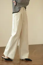 高腰でゆったりとしたデニム風の梨型体型カジュアルストレートパンツ【天絲と綿麻混合・秋用】（セットアップ対応）