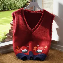 Vネック短丈ニットベスト【ゆったりシルエット・秋用】