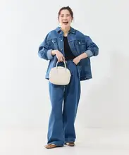 秋用 フラップカラー デニムジャケット【工装スタイル・長袖】 高腰パンツ【純綿・シングルボタン】（セットアップ対応）