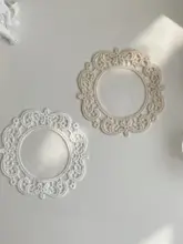 レトロ風 フランススタイル レース円形コースター【刺繍・白・防滑】