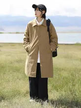 日系カジュアルロングトレンチコート【ユニセックス・無地・アウトドア用・ゆったりフィット】