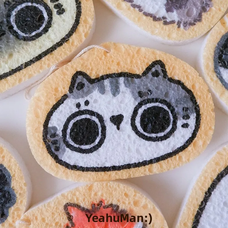 かわいい猫イラストのキッチンクリーナー：木材パルプ綿で実用性と環境負荷を両立