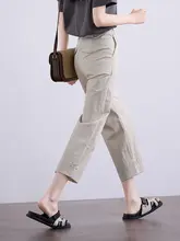 高腰スリムフィットカジュアルクロップドパンツ【レディース・薄手・フィット】（セットアップ対応）