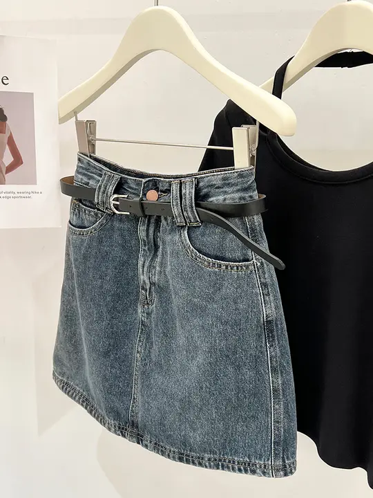 レディース オフホワイト Aラインデニムスカート【高腰・タイトフィット・夏用】