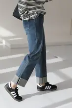 ストレートレッグデニムパンツ【ハイウエスト・極上の柔らかさ・パイピングデザイン】（セットアップ対応）