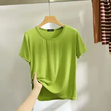 モダール製 ラウンドネック半袖トップス【夏用・薄手・白色・ゆったりフィット】