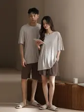 男女兼用 涼感モダール製ルーズフィットパジャマセット【夏用・短袖・カジュアル】