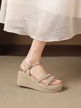極上の柔らかさ！厚底編みデザインの夏用ローマ風サンダル【高ヒール・女性用】（セットアップ対応）