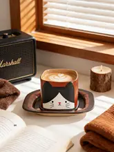 手作りアニマルデザインの陶器コーヒーカップ＆ソーサー【可愛いキャラクター・釉下彩】（セットアップ対応）