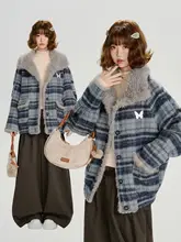 アメリカンヴィンテージ風チェック柄ウールコート【秋冬用・保温・厚手・ファー付き】