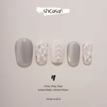 ネイルチップ 付け爪 ショート ハンドメイド 上品 チャイナテイスト パール 猫目ストーン