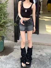 デニムハイウエストミニスカート【夏用・Aライン・ショート】（セットアップ対応）