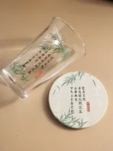 国風書道デザインの陶器製コースター【吸水・ハンドメイド・新中式】