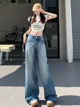 アメリカンビンテージ風 低腰ワイドレッグデニムパンツ【夏用・フィット・ストレート】