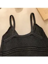 黒の夏用ニットベスト【レディース・透かし編み・ノースリーブ・シンプルデザイン】