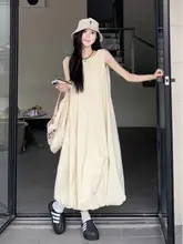 ゆったりデザインのバンド付きノースリーブワンピース【夏用・花苞シルエット・ロング】（セットアップ対応）