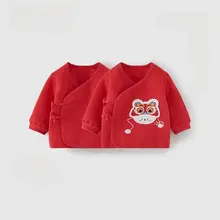 赤い和尚服の新生児用トップス【秋冬用・純綿・暖かさ重視】