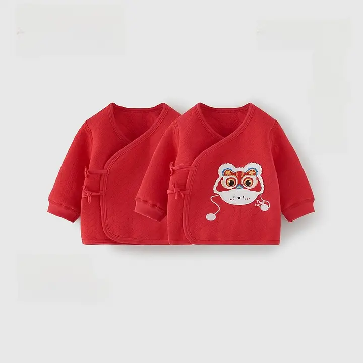 赤い和尚服の新生児用トップス【秋冬用・純綿・暖かさ重視】