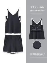 夏用冰絲シルクパジャマ【胸パッド付き・ノースリーブ・ショートパンツ・ウェア】（セットアップ対応）