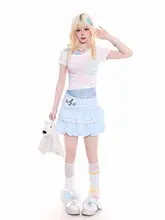 Tシャツ レディース 半袖 切り替え 着痩せ スリム クロップド 甘辛MIX 夏