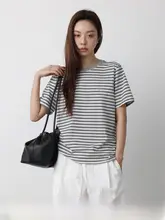 春夏向け ストライプ クルーネック 半袖Tシャツ【極上の柔らかさ】