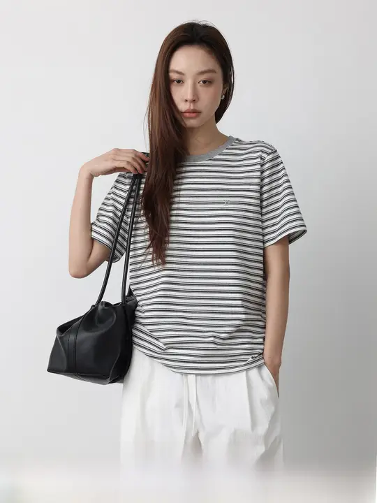春夏向け ストライプ クルーネック 半袖Tシャツ【極上の柔らかさ】