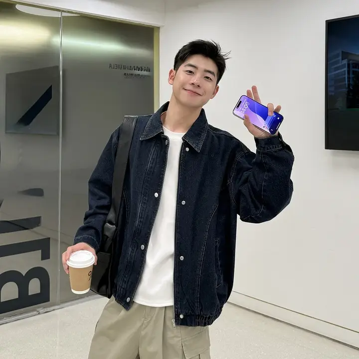 デニムジャケット メンズ ヴィンテージ ブルー 襟付き ショート丈 オーバーサイズ 上質感 カジュアル 春