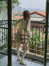 黄色印花デザインの長袖Tシャツ【カジュアル・短めスカートパンツ・夏用】（セットアップ対応）