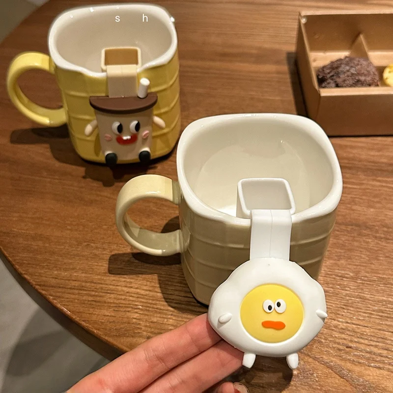 茶こし付きマグカップ：300mlの陶器製デザインでカフェやミルクに最適な日常使い
