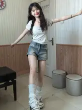 アメリカンスタイルのハイウエストデニムショートパンツ【夏用・スリムフィット・クラシックデザイン】
