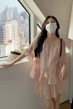 リゾートスタイルの大きいサイズ半袖シャツとショートパンツ【リエサール・リボン付き・夏用】（セットアップ対応）