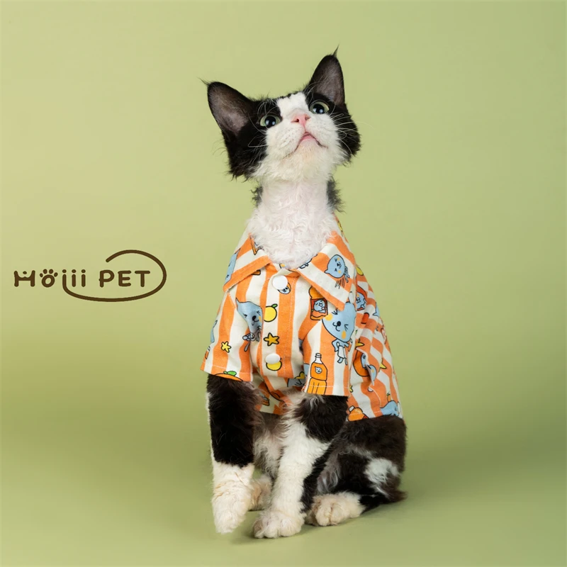 HOiii PET デボンレックス用 オレンジジュース柄Tシャツ：猫用スリープウェアの実用性とデザイン特性