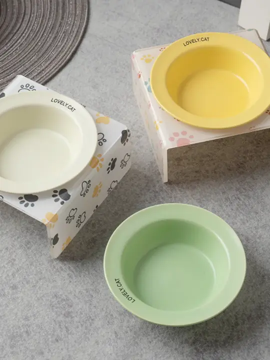陶器製の猫用食器【アクリル製スタンド・カートゥーンデザイン・犬猫兼用】