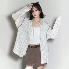 チェック柄長袖シャツ【春用・ゆったりシルエット・ユニセックス】