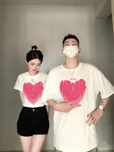 愛のデザイン！カップル用 半袖Tシャツ【長袖・短袖・トレンドスタイル】（セットアップ対応）