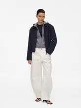 弧形デザインのウォッシュ加工作業パンツ【ブラック・ホワイト・ブラウン・カーキ】（セットアップ対応）