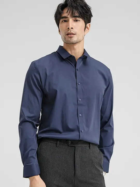 春夏用 メンズビジネスシャツ【シンプルデザイン・抗皺・長袖】