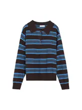 ストライプ柄 長袖Tシャツ【レディース・ポロシャツ・学院風・シルエットを美しく見せる】