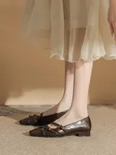 デザイン性の高いフラットシューズ【春秋用・フレンチスタイル・スクエアトゥ・ブラウン】