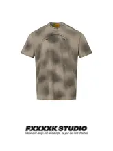 半袖Tシャツ ユニセックス スタッズ ムラ染め ヴィンテージ ルーズ ストリート グランジ 「FXK」