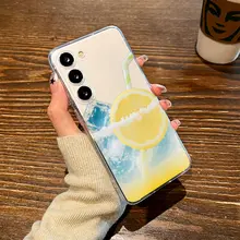 夏用透明スマホケース【海塩レモン風飲料デザイン・男女兼用・Galaxy対応】